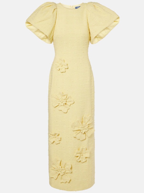 Leo Lin Dresses & Skirts - Leo Lin Lucinda Yellow Floral-Appliqué Tweed Puff Sleeve Maxi Dress AU8/US4 NWOT